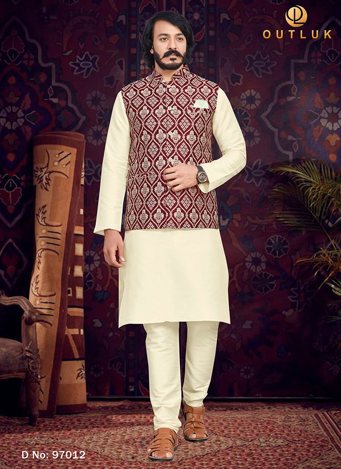 Maroon Colour Outluk 97 New Latest Designer Ethnic Wear Kurta Pajama With Jacket Collection 97012